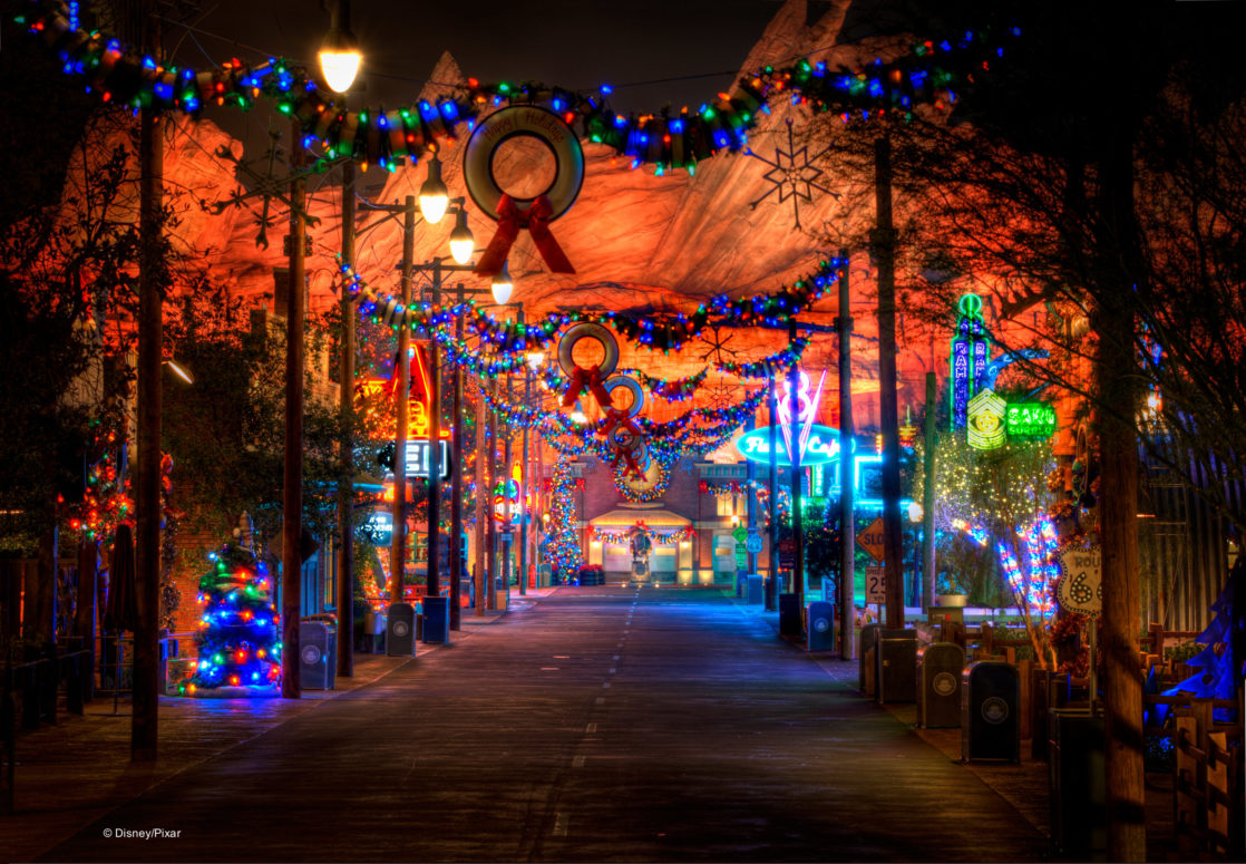 Cars Land decorated for Christmas