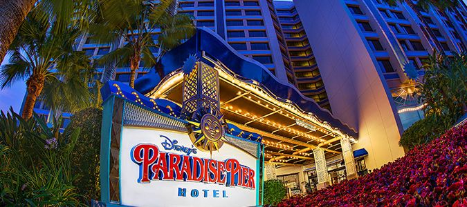 The beautifully lit Paradise Pier Hotel can be discounted to make your disneyland vacation cost significantly less.