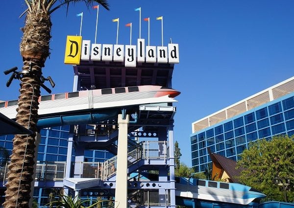 The outside of the Disneyland hotel