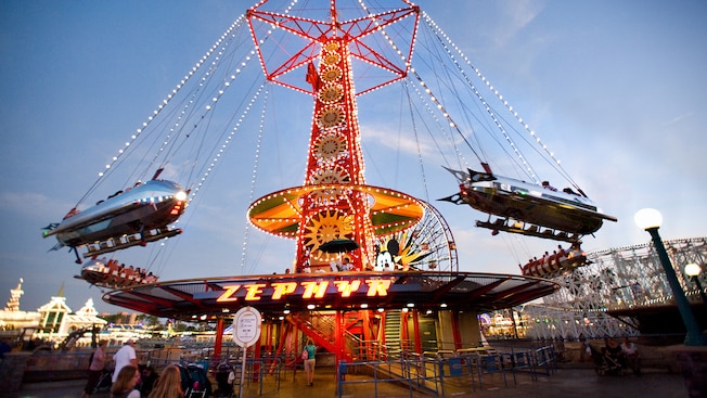 The Red Zephyr is an old time favorite where you and your family can ride sky high in a silver bullet. 