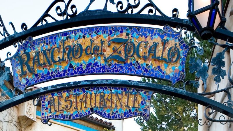 Rancho del Zocalo mosaic sign with blue and yellow tiles