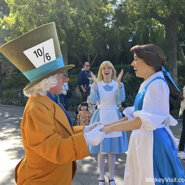 Alice, Mad Hatter, and Belle at Disneyland