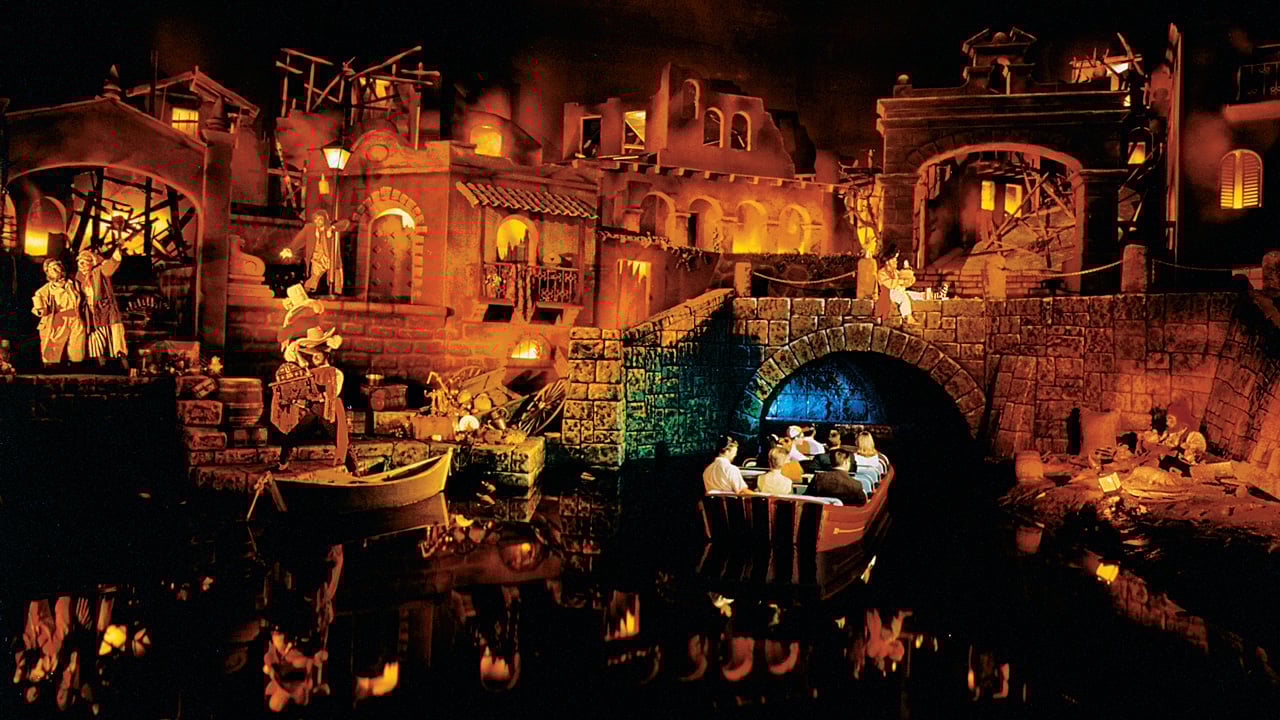 Boat passing through the Pirates of the Caribbean ride at Disneyland