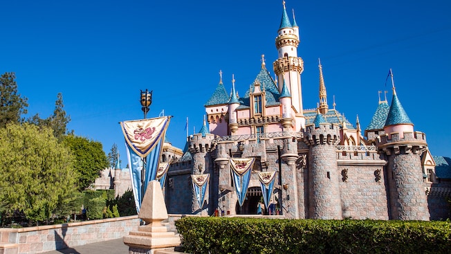Outside view of Sleeping Beauty's castle during the day