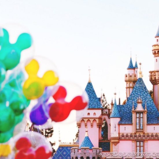 Balloons in front of the Disneyland castle