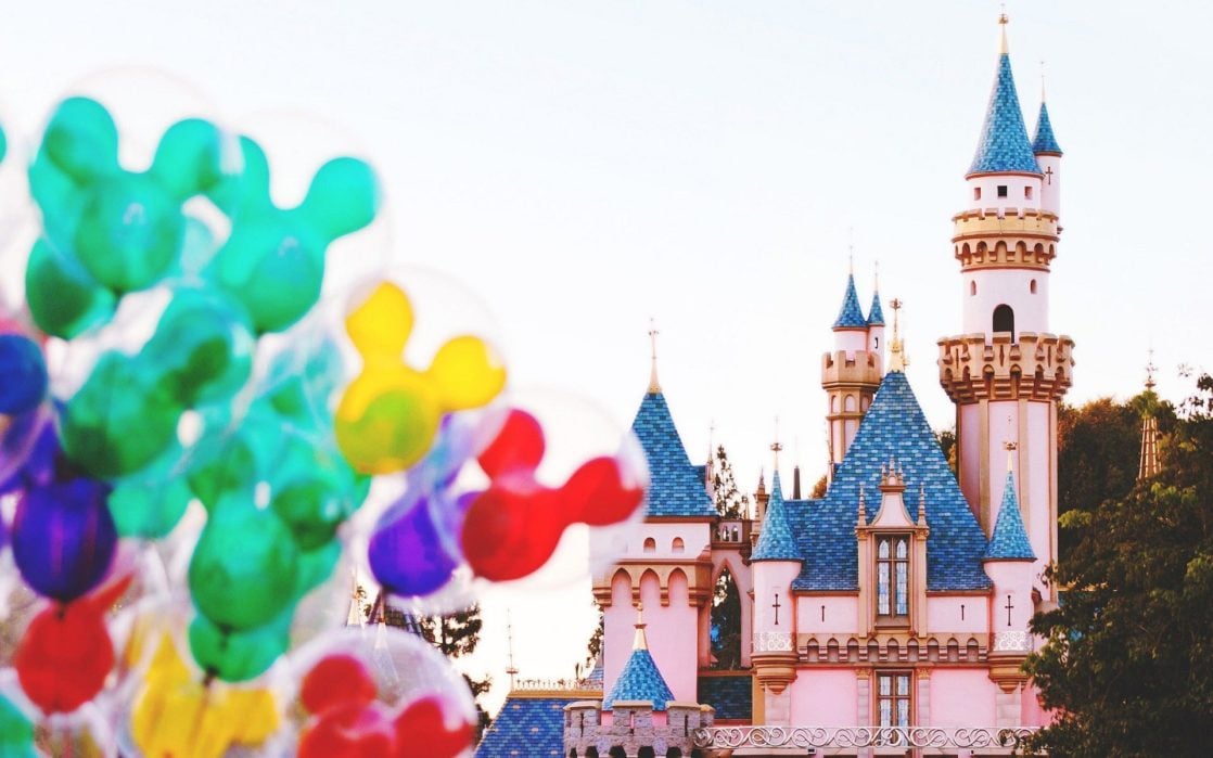 Balloons in front of the Disneyland castle