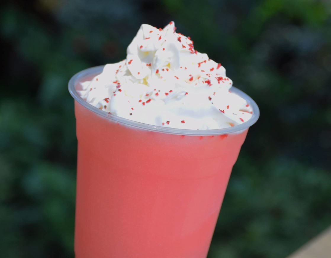 Strawberry frozen lemonade drink with whipped cream