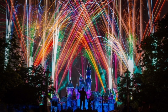 Multicolored fireworks in front of the castle