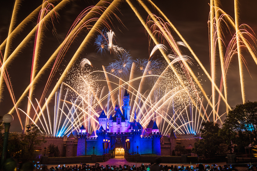 Fireworks in front of Sleeping Beauty's Castle