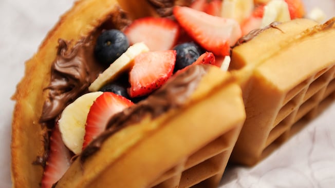 fresh fruit waffle sandwich close up