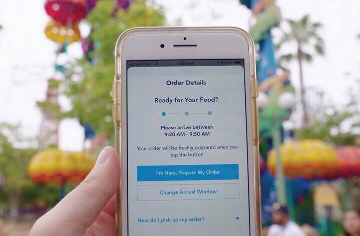 Mobile Ordering at Disneyland- arrival screen on cellphone