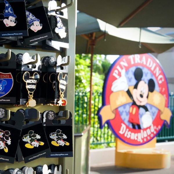 Image of pins with Disneyland pin trading logo