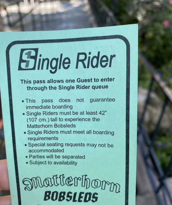 Single Rider Line Disneyland