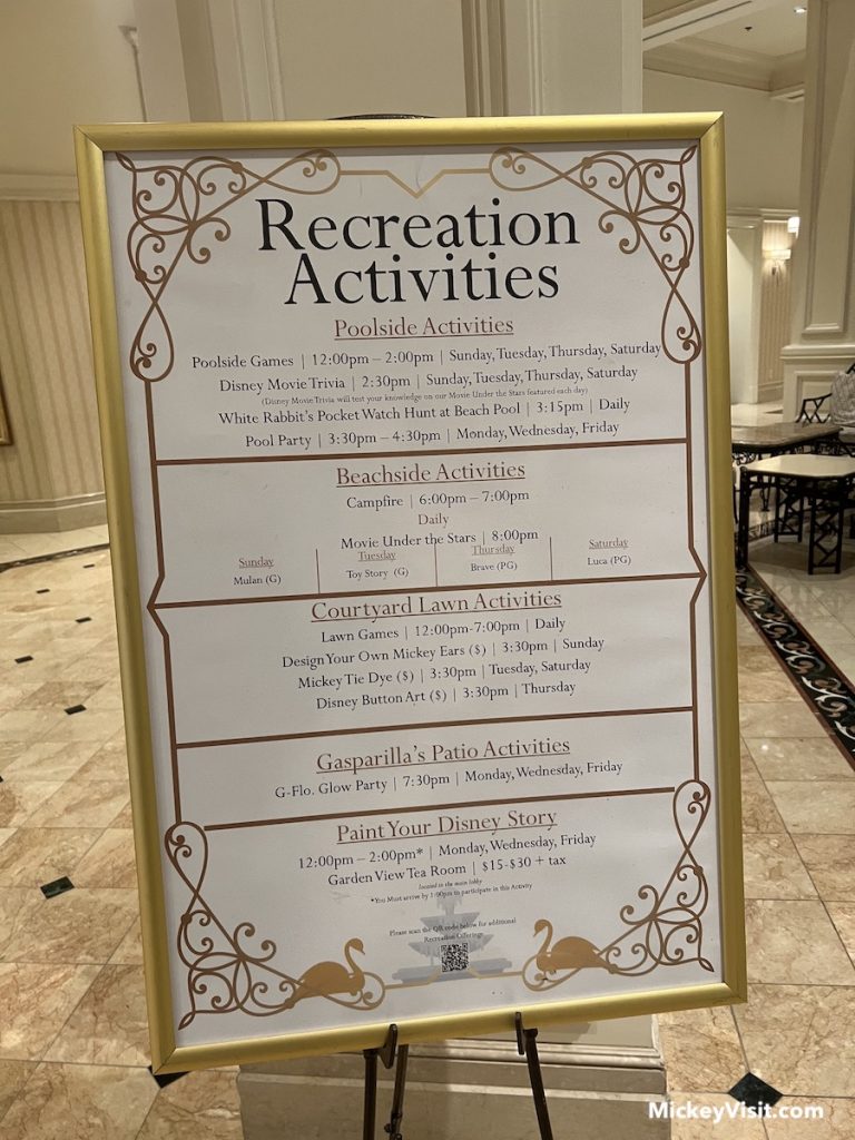 recreation activities offered at grand floridian
