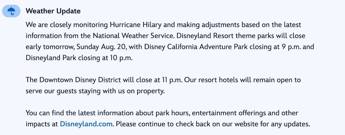 Disneyland hurricane closure
