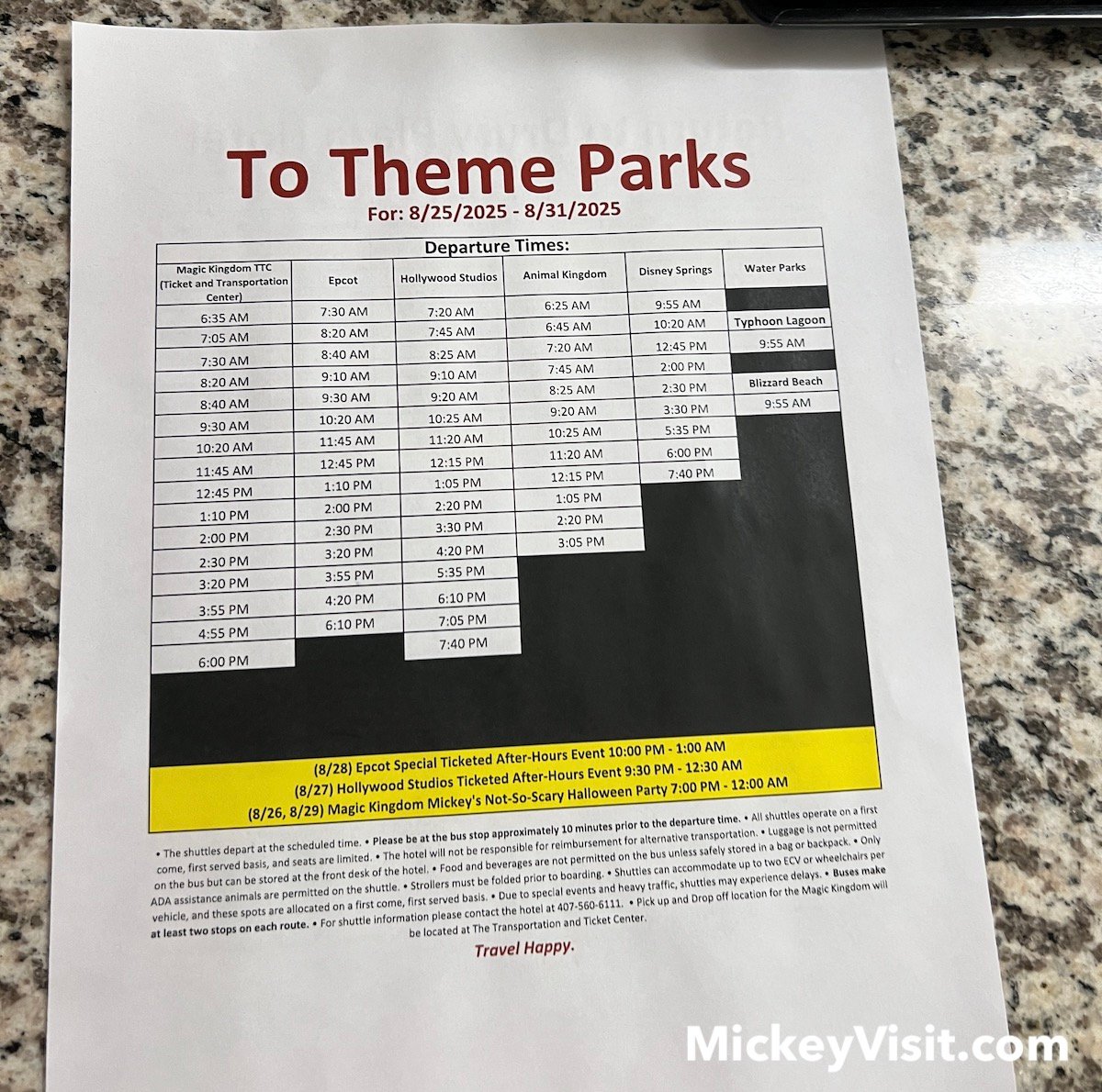 theme park shuttle schedule drury plaza disney world