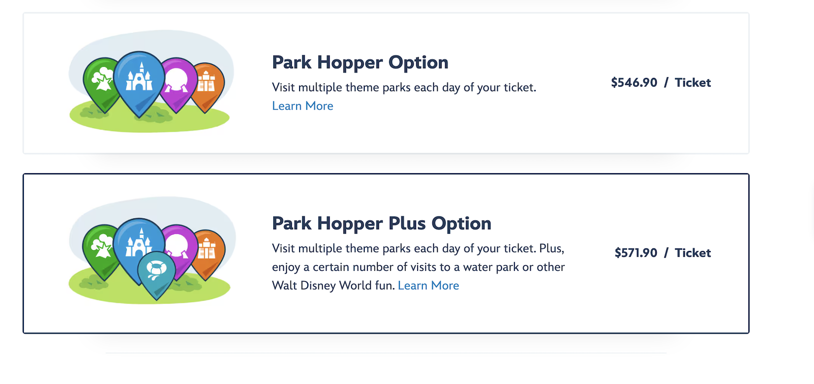 example pricing Disney World park hopper