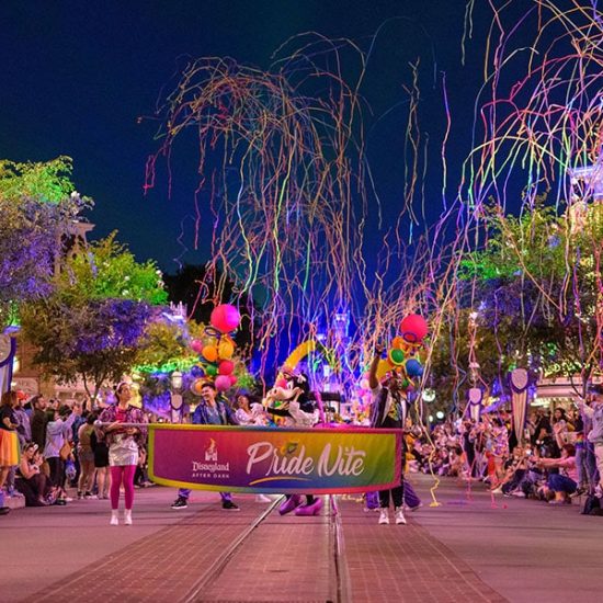 Disneyland Pride Nite banner in Disneyland