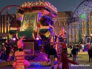 Mardi Gras float with confetti in the air