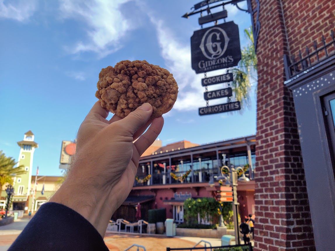 Gideons Bakehouse cookie in front of restaurant