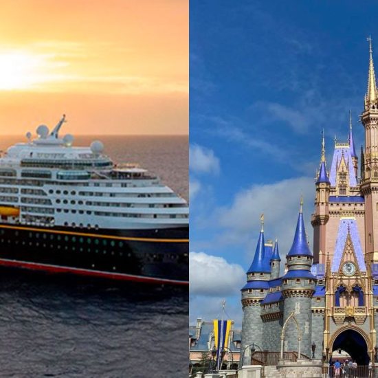 Disney Cruise ship and Disney World castle
