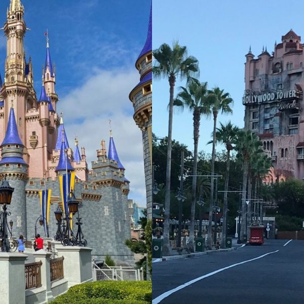 Cinderella Castle and Tower of Terror side by side
