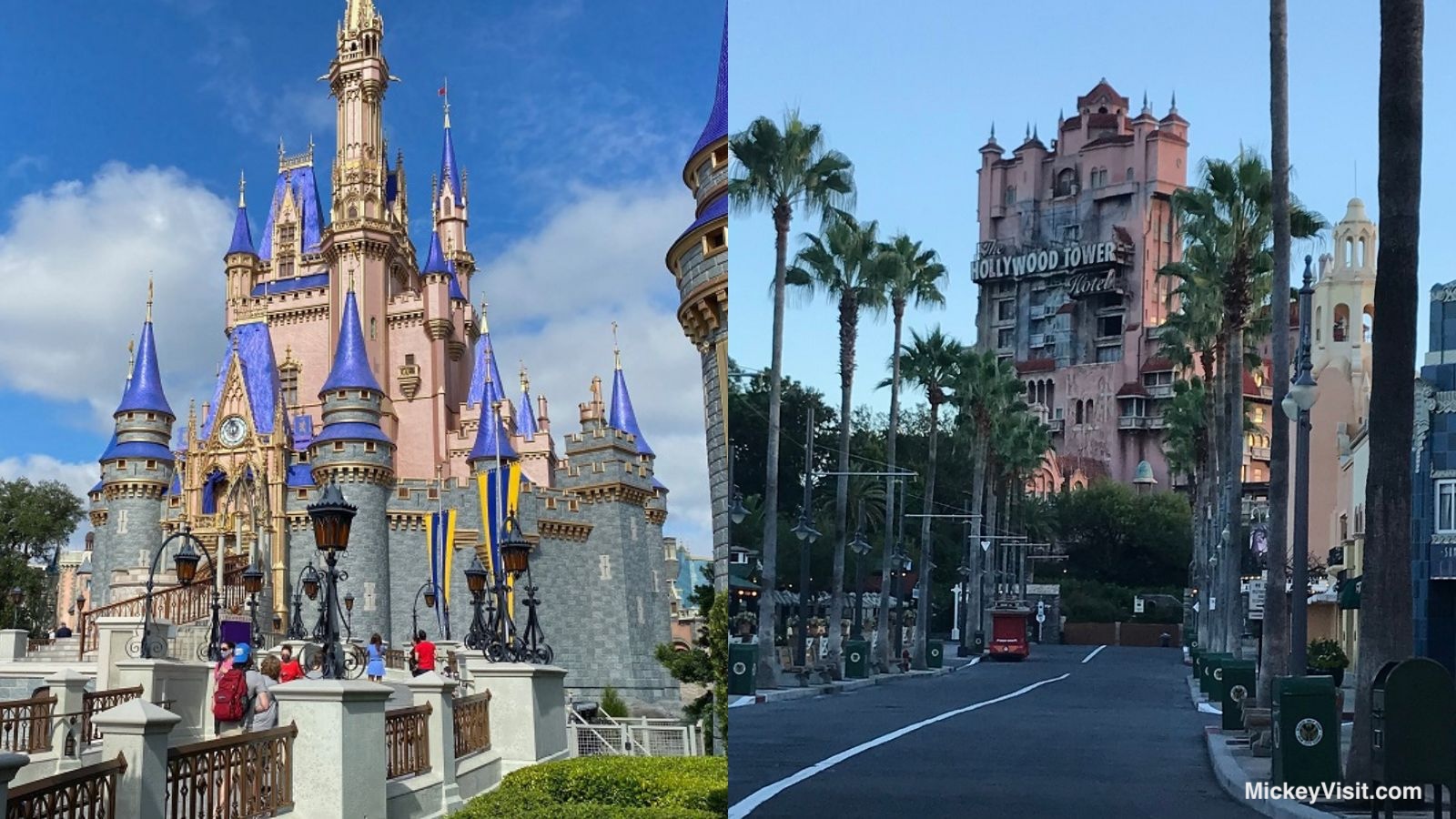 Cinderella Castle and Tower of Terror side by side