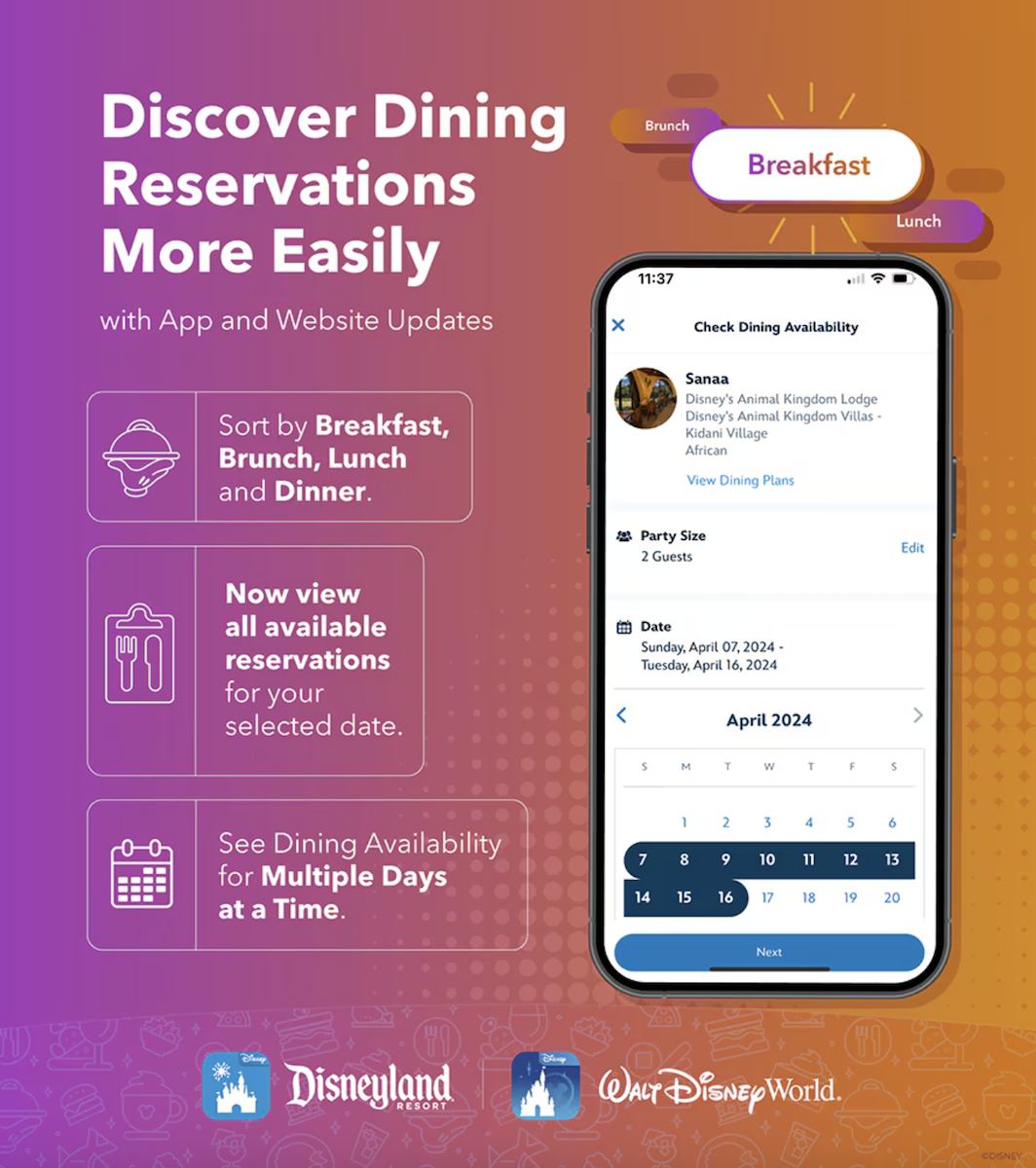 Disney dining reservation changes shown