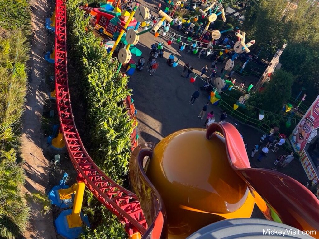 slinky dog dash view from roller coaster over hollywood studios at disney world