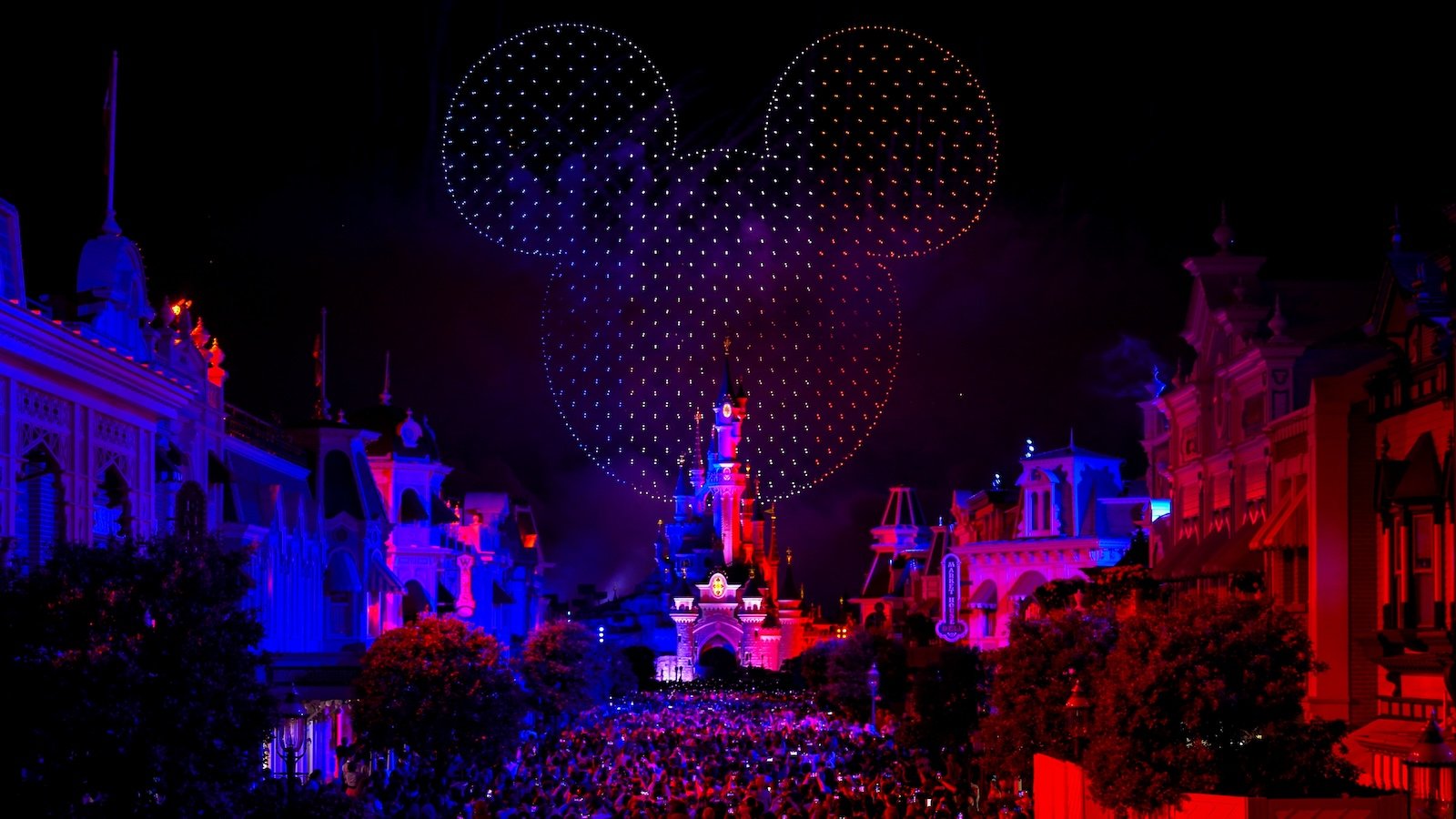 Mickey head Bastille Day nighttime spectacular