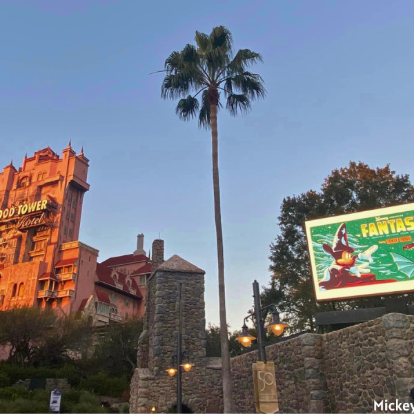 Tower of Terror with Fantasmic! sign
