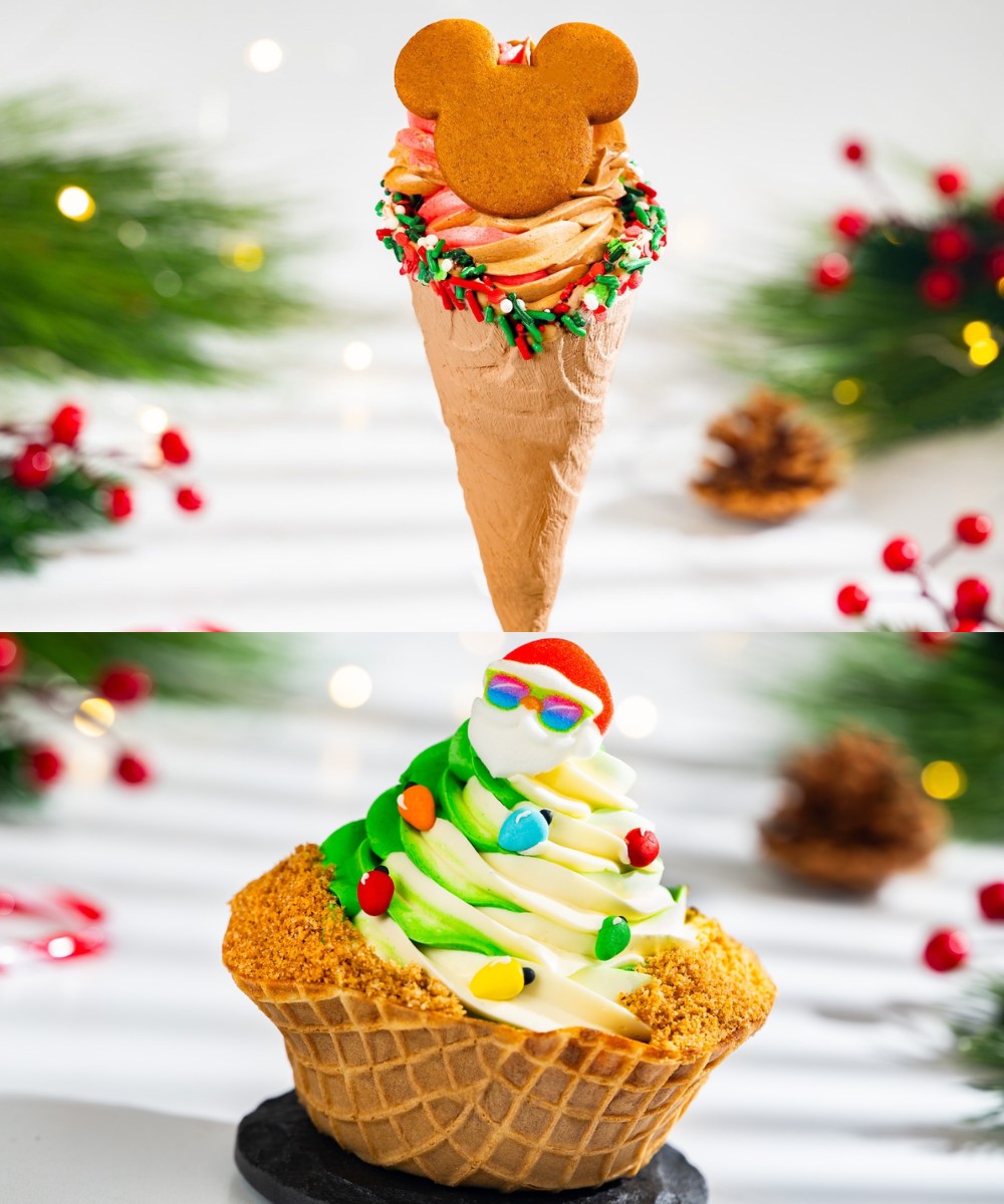 Mickey Gingerbread Cone and Tropical Holiday Tree Sundae