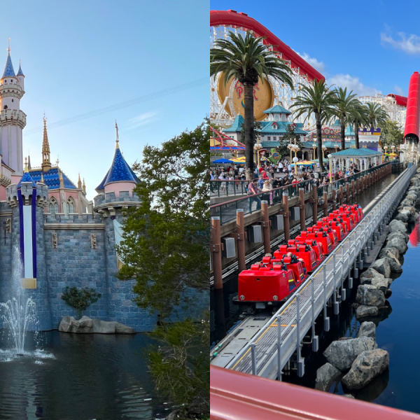 Sleeping Beauty Castle and Pixar Pier Incredicoaster