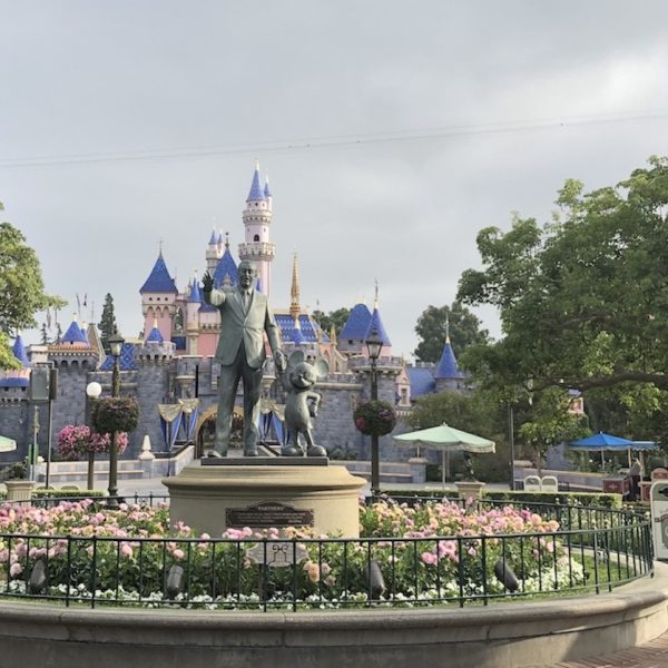 Partners statue at Disneyland overcast day