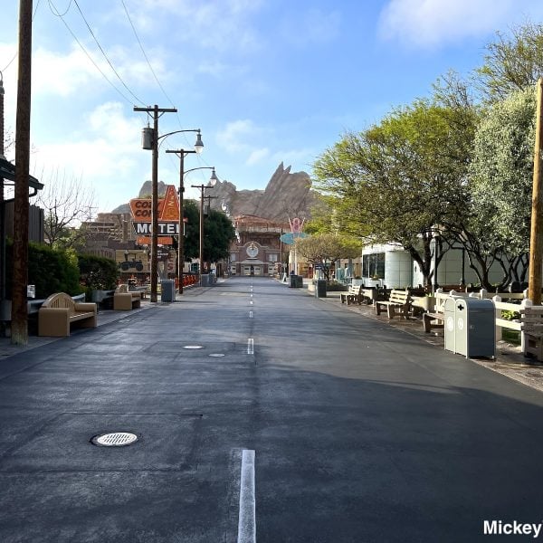 Cars Land empty street at Disney California Adventure