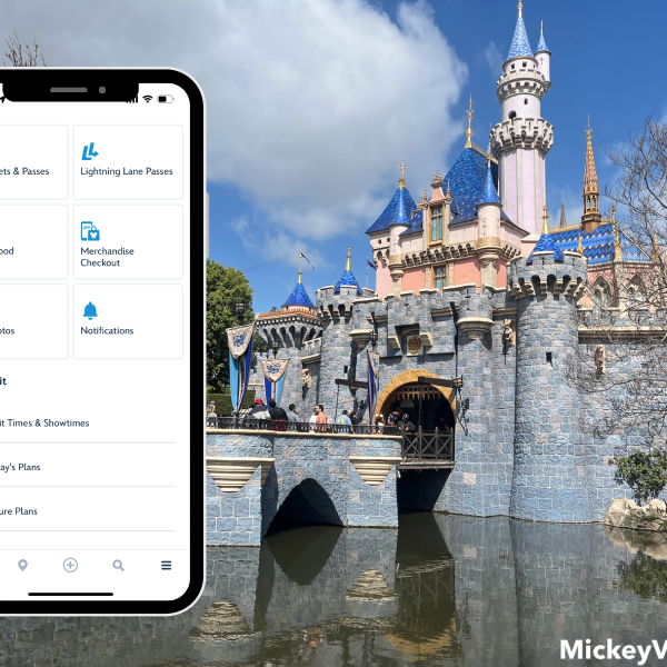 Disneyland castle and phone with Disneyland mobile app