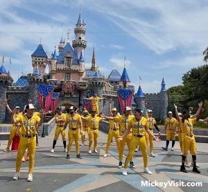 Savannah Bananas dancing in front of castle