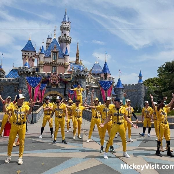 Savannah Bananas dancing in front of castle
