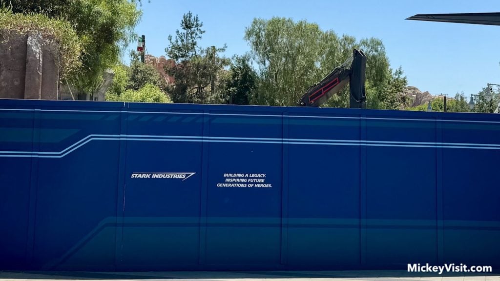 Stark Industries theming construction walls Avengers Campus