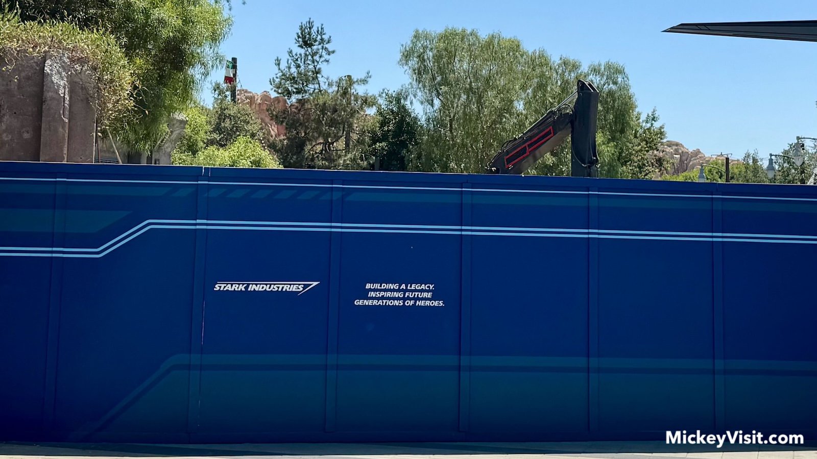 Stark Industries theming construction walls Avengers Campus