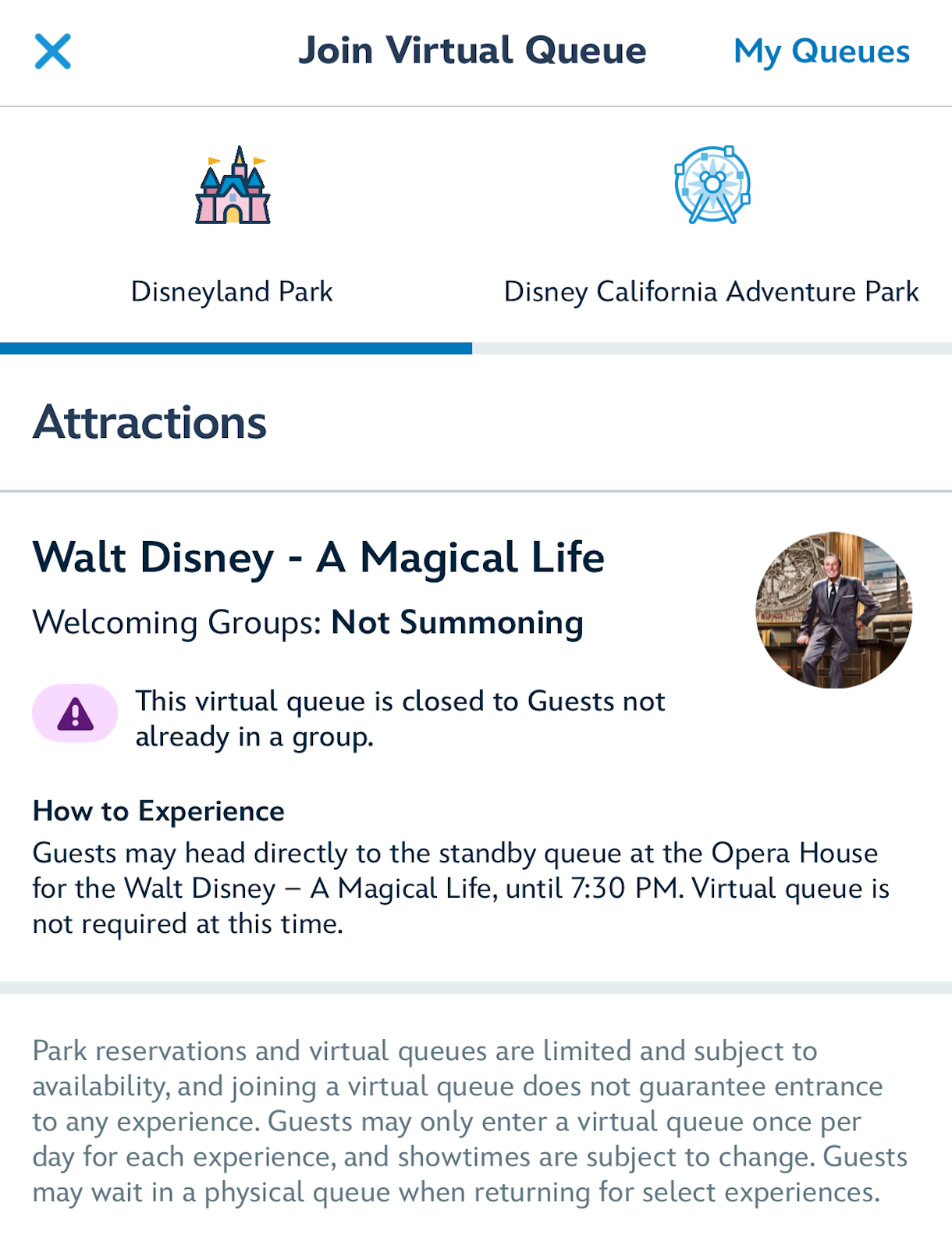 Walt Disney A Magical Life virtual queue