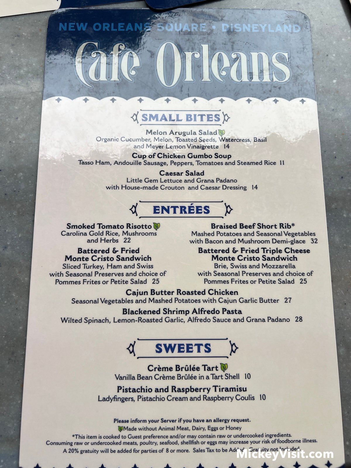 Disneyland Cafe Orleans menu