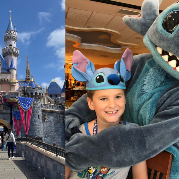 two mickey visit photos stitch and disneyland castle