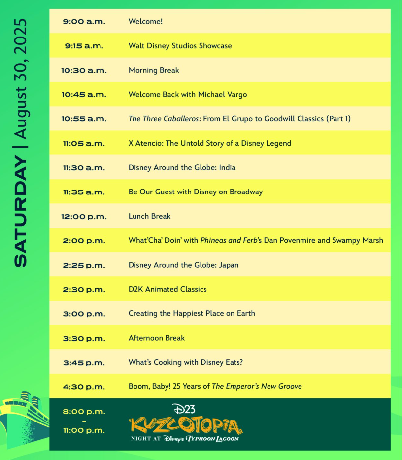 destination d23 saturday 2025 schedule