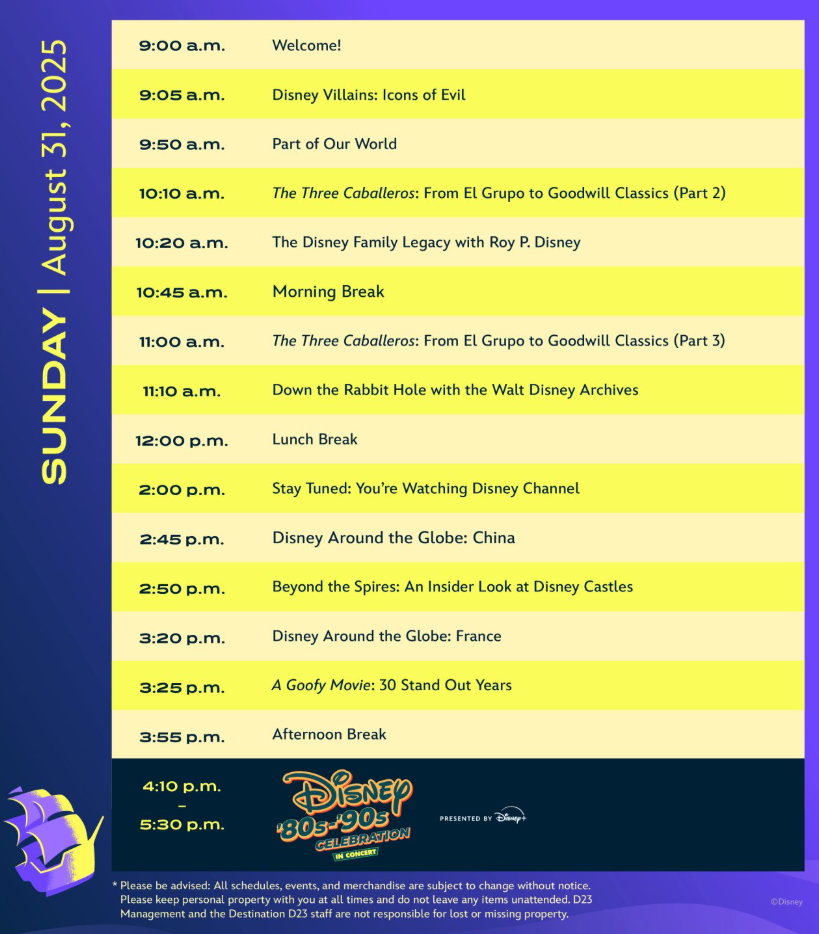 sunday destination d23 2025 schedule