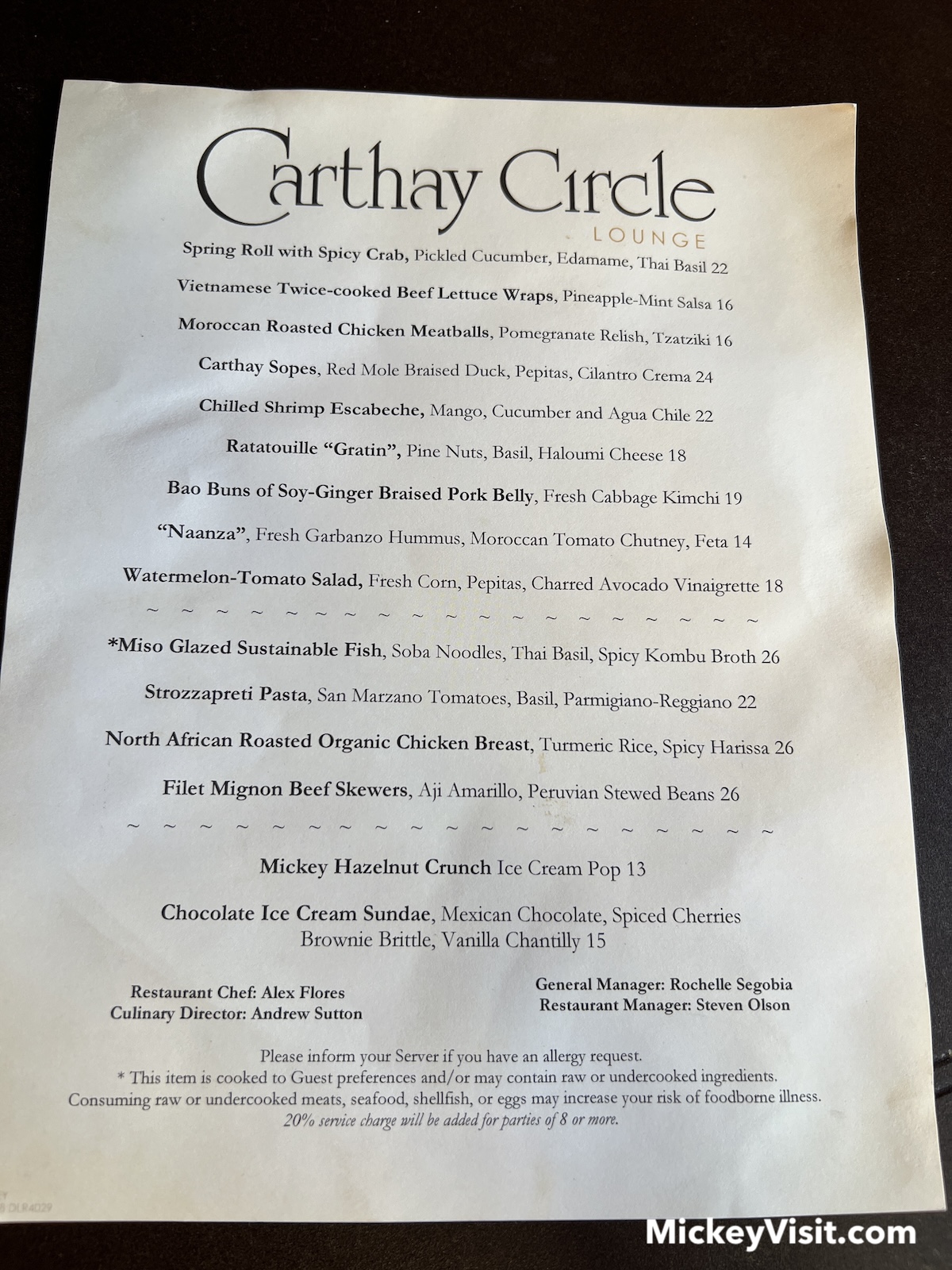 Carthay Circle Lounge food menu