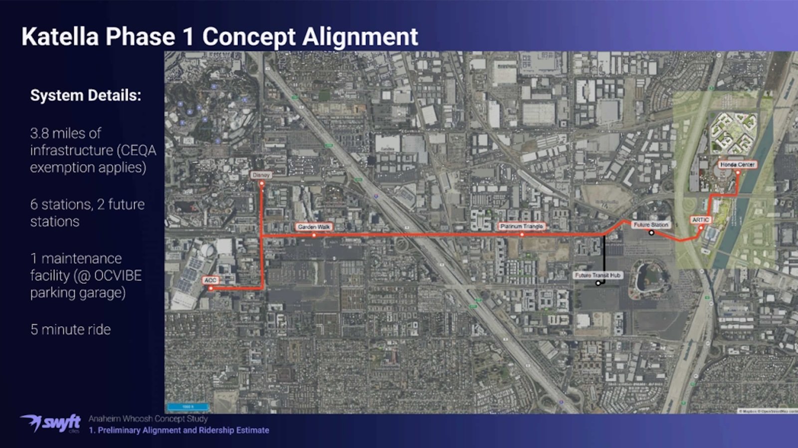 map of proposed gondola system from Swyft in Anaheim