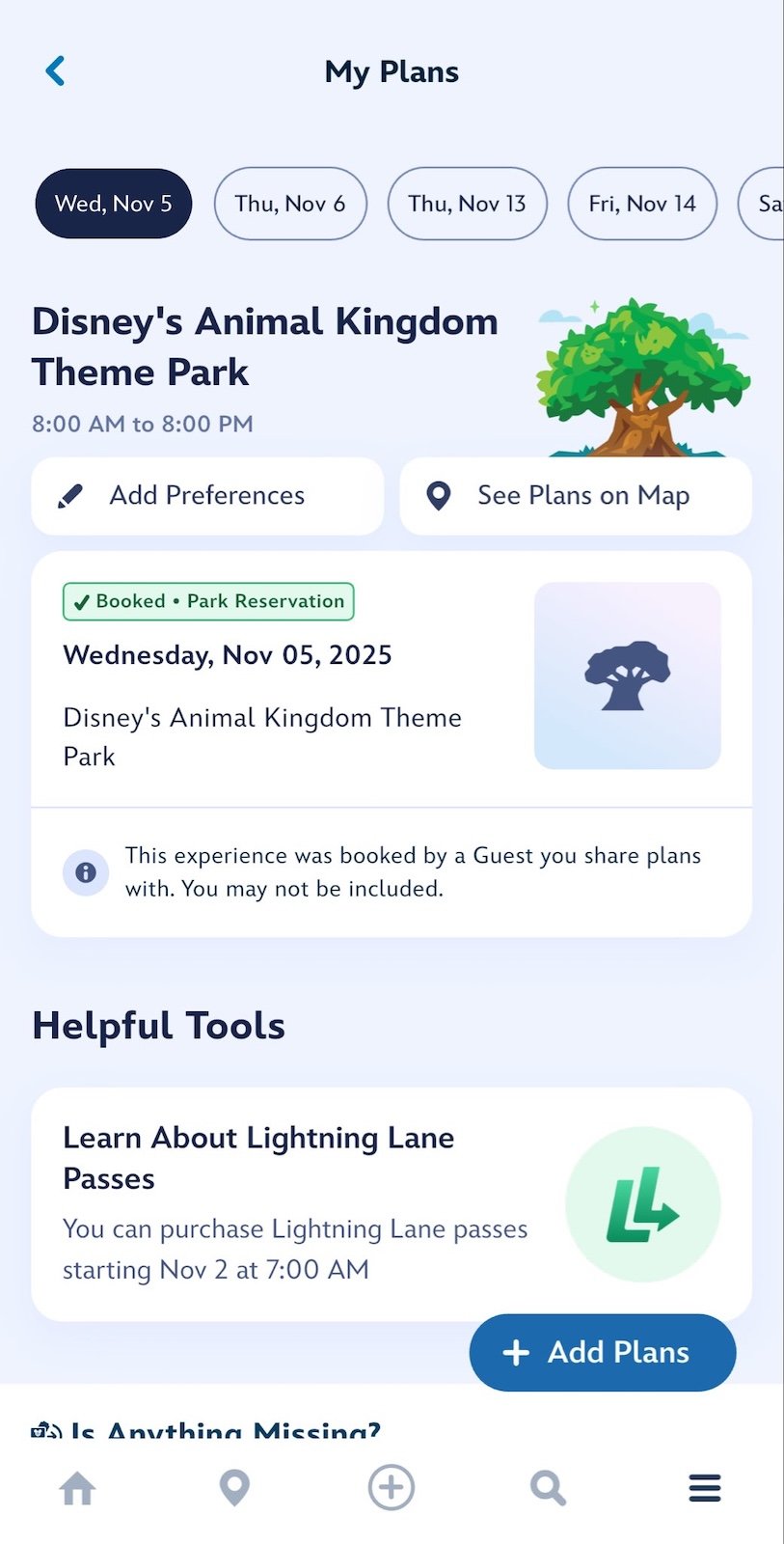 new Disney World app update My Plans