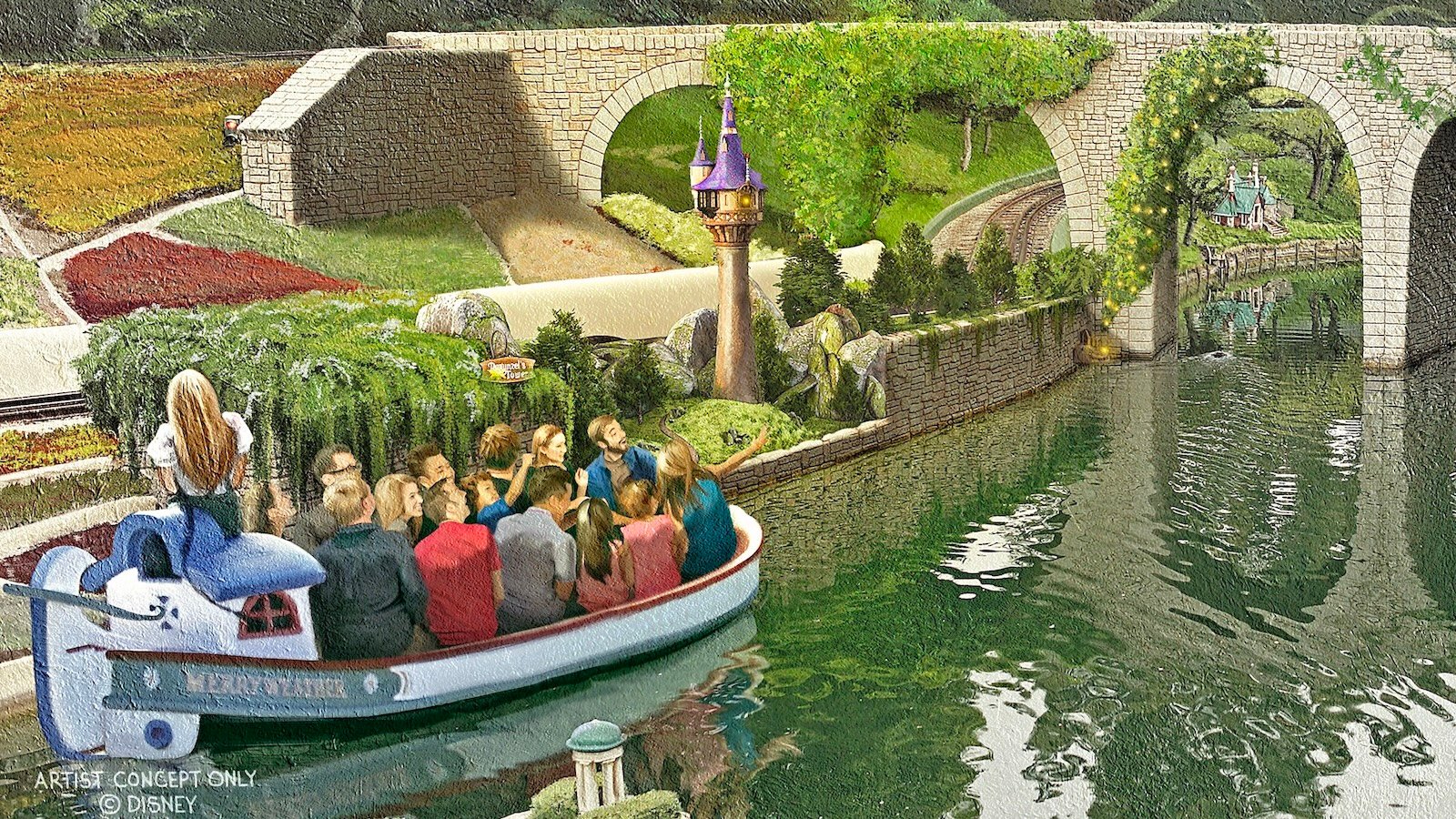 Tangled concept art Storybook Land Canal Boats