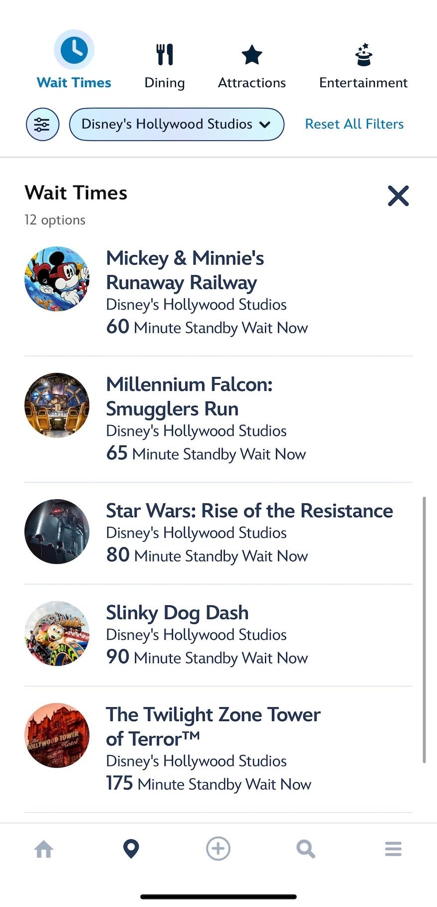 Hollywood Studios wait times
